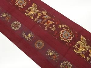 華文に鳥・鹿模様織出し名古屋帯